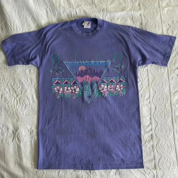 Vintage Sparkly Utah Mtn Landscape 1993 Tee T-Shirt Deadstock Purple Women’s M - Picture 8 of 15